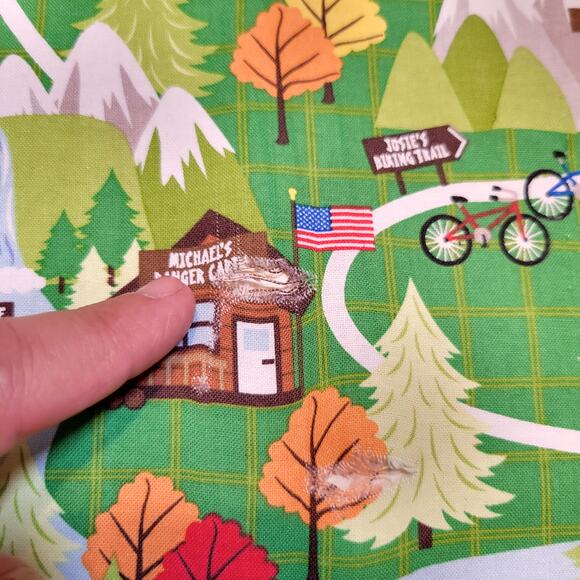 Cotton Fabric Green North Woods Cabins Trails Forest Campsite 24x44 Quilting - Picture 8 of 14